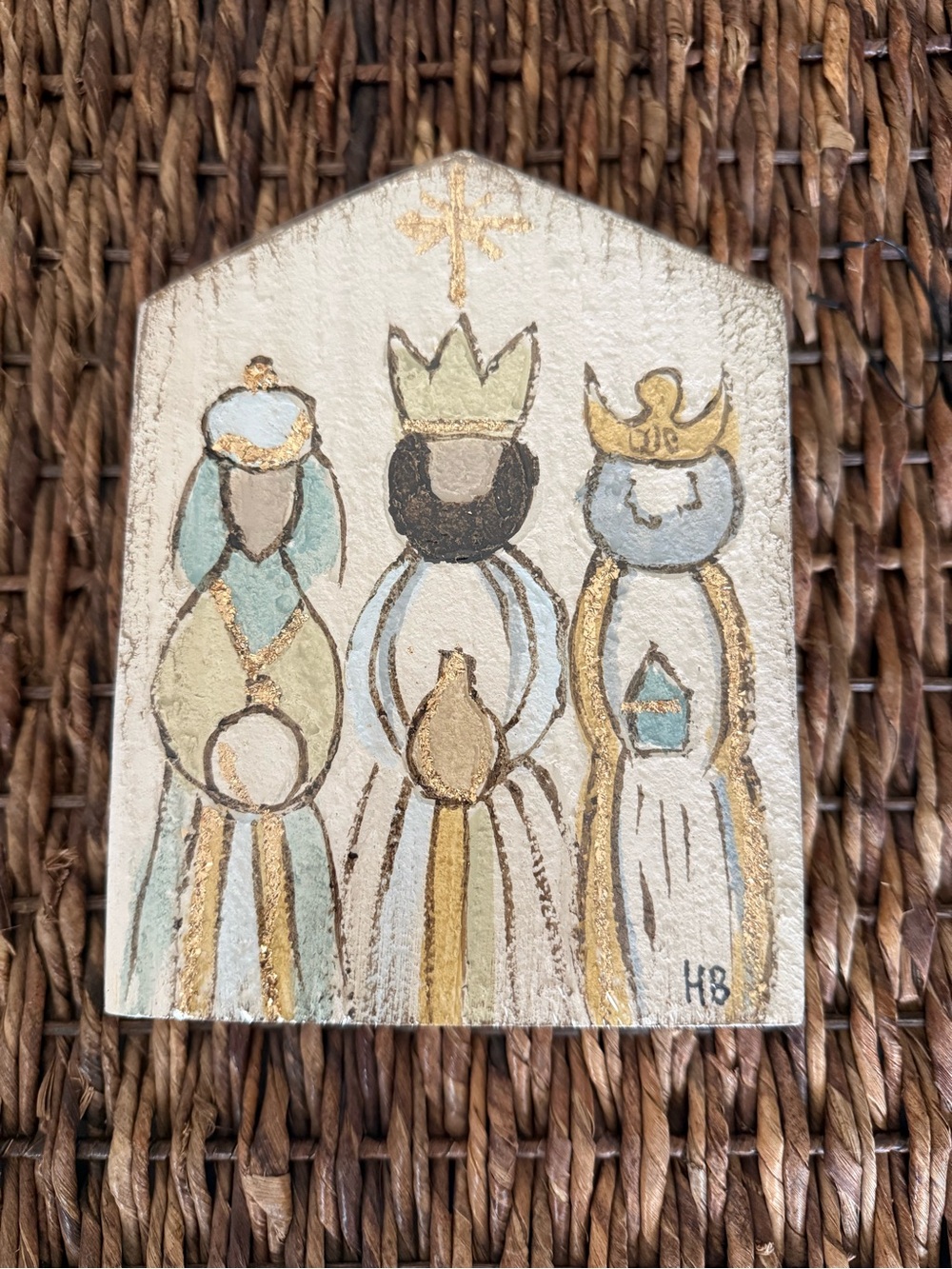 Three Kings Decorative Wall Plaque in Cream, Gold, and Blue
